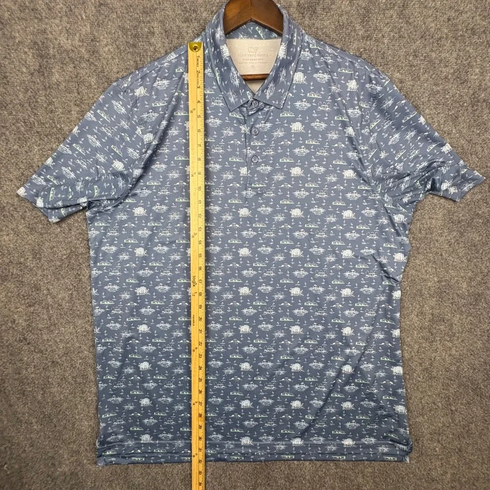 Vineyard Vines Polo Mens XL Blue Performance Tropical Island Print Golf Shirt